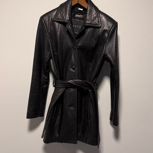 Danier Black Leather Belted Coat (Size P / 4-6)